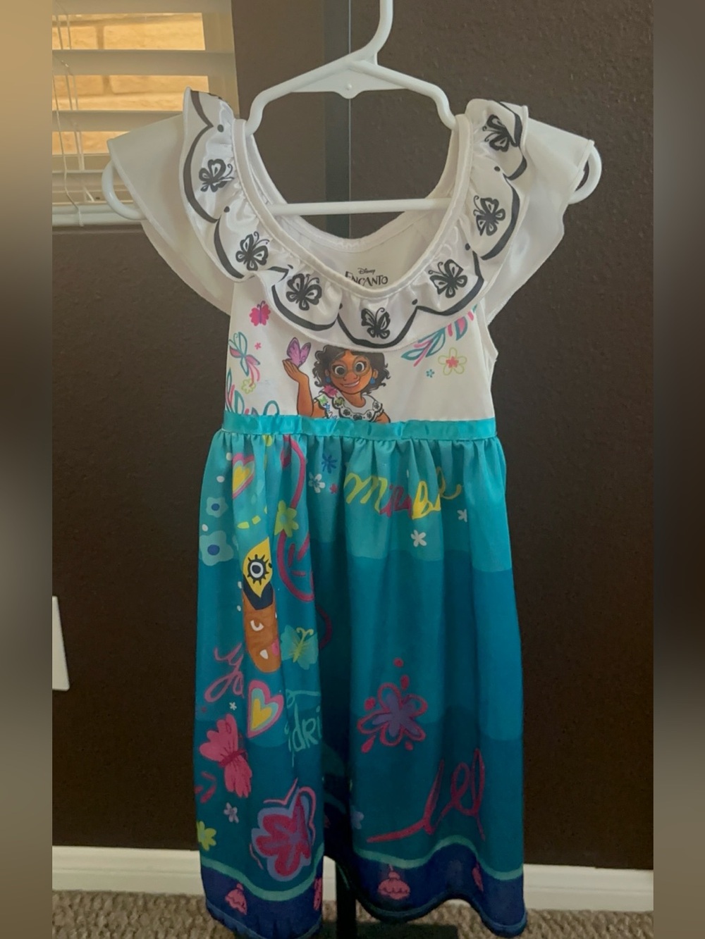 Disney Encanto Maribel Teal and White Flutter Sleeve Girls Dress. Size 2T.